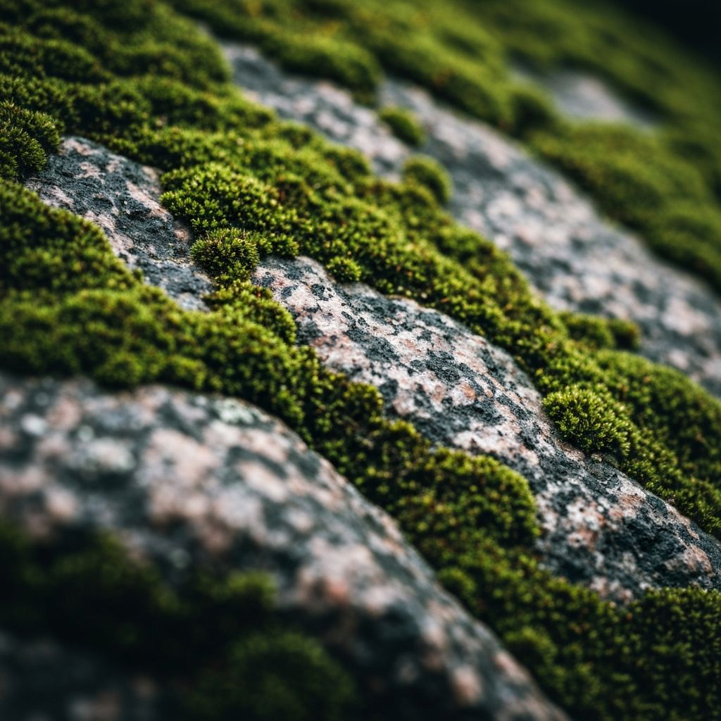 Granitt tekstur med mose - abstrakt naturfotografi